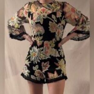 Entro floral embroidered mesh bell sleeve romper